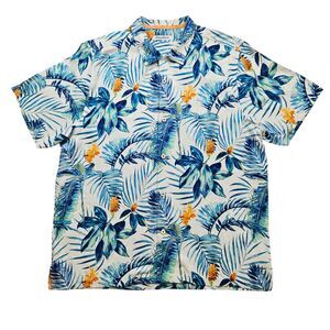 Tommy Bahama Hawaiian Silk Shirt Mens XL Floral Tropical Short Sleeve Camp